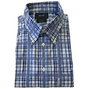 Façonnable Trend Plaid Shirt Men's L 100% Cotton Blue Check Button Down Casual